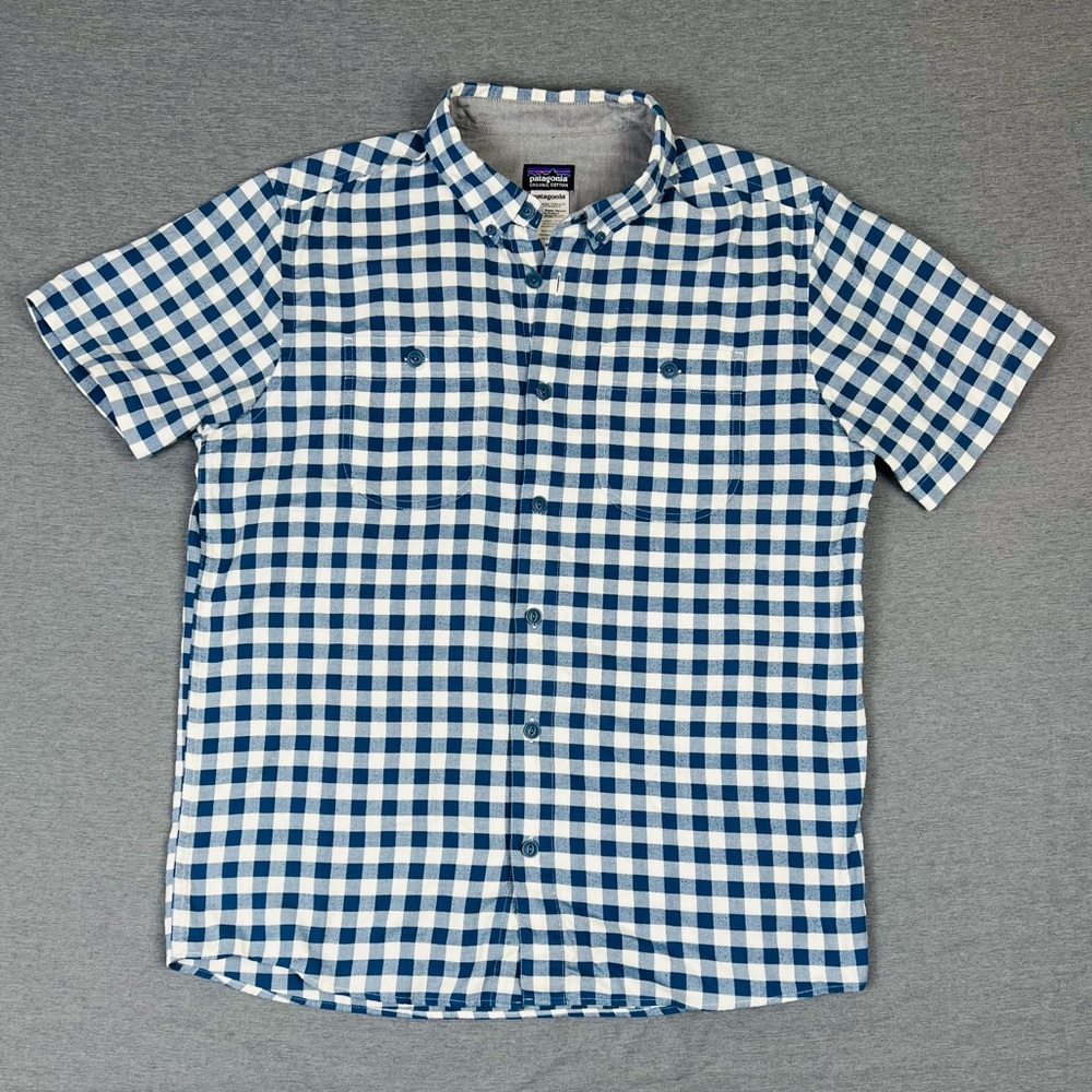 Patagonia Blue and White Plaid Flannel Casual Shirt